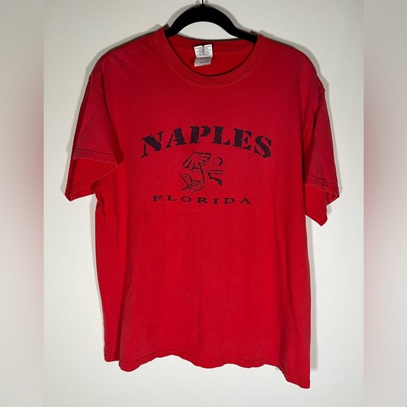Vintage Y2K Gildan red tshirt sz L Naples Florida beach graphic retro - Picture 1 of 9
